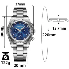 Addiesdive AD2552 dimension graphic (37mm, 46mm lug-to-lug, 12.7mm, 20mm, 220mm, 122g)