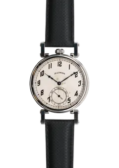 Bernhardt Manifest Foundry 4397, ivory Illinois dial with Art Deco numerals, on black strap
