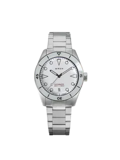 Wren Diver 38 Mad, white dial and white sapphire bezel, on bracelet