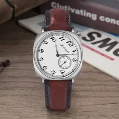 Militado ML11 with white dial and printed black numerals on burgundy leather strap