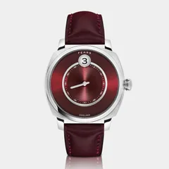Fears Christopher Ward Alliance 01 with Burgundy Red dial on a burgundy leather strap