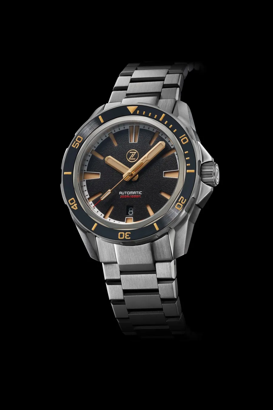 Zelos Swordfish Ti 42mm (2020), black sand dial with gilt hands, black ceramic bezel, on titanium bracelet