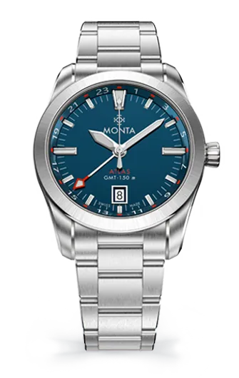 Monta Atlas GMT, MONTA blue dial, on bracelet