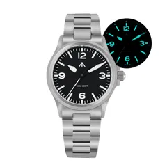 Militado ML18 (VH31) with black 3-6-9-12 dial and white seconds hand on steel bracelet