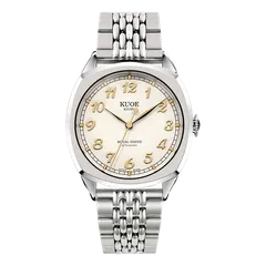 KUOE Royal Smith 90-008, Silver Case, Gold Numerals, on bracelet