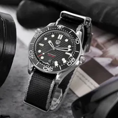 Watchdives WD007 Top Hat with black wave dial on nylon strap