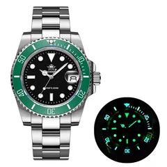 Addiesdive H3QZ with black dial and green ceramic bezel on the steel bracelet