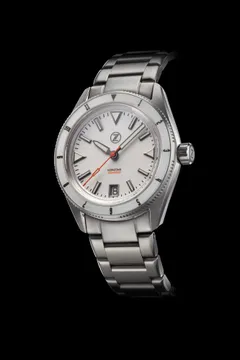 Zelos Horizons 200m 12hr Frost, fully lumed white dial and white 12-hour sapphire bezel