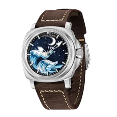 Pagani Design PD-YS014 with blue dial and steel-tone case on brown leather strap
