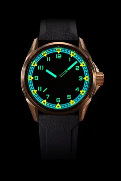 Zelos Swordfish Field 38mm Bronze Burnt Orange lume shot