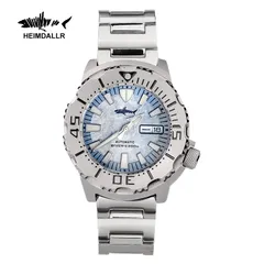 Heimdallr Sharkey Ocean Monster V2 with frost blue dial and silver-edged hands on steel bracelet