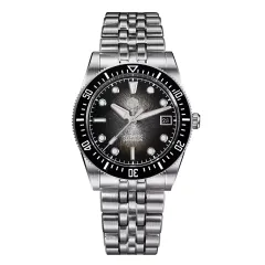 San Martin SN0148-GX1 37.5mm with gradient black dial, black ceramic bezel and bar hands on five-link bracelet