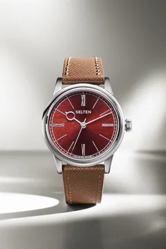 Selten Grand Feu Enamel Spiral Rustique, red enamel dial, on brown leather strap