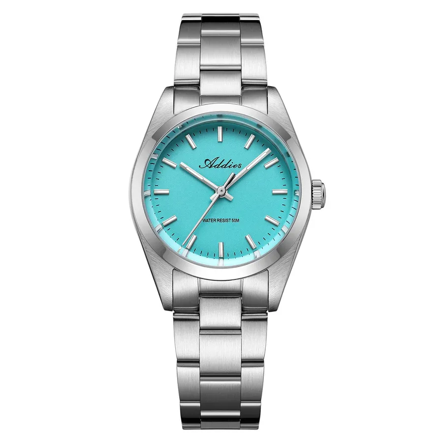 Addies AW25903 with turquoise dial, smooth bezel and three-link steel bracelet
