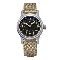 Addiesdive AD2076 with black dial and cream numerals on a khaki fabric strap