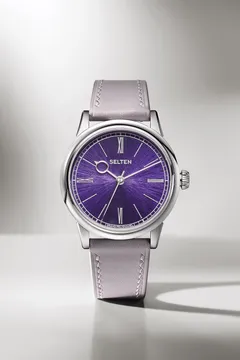 Selten Grand Feu Enamel Flare Prism Violet, violet enamel dial, on lilac leather strap