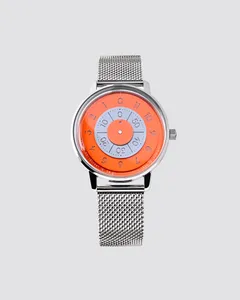 Anicorn Series K452 Helion with phthalo-orange discs on a steel Milanese bracelet