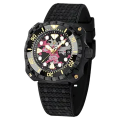 Pagani Design PD-YN009 with black-coated case and pink camouflage dial on black strap