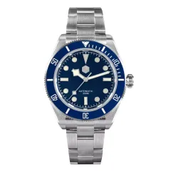 San Martin SN008-G with matte blue dial and blue bezel on bracelet