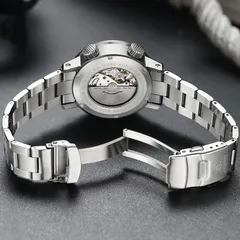 Addiesdive AD2093 display caseback showing the Miyota 8215, with the fold-over clasp open
