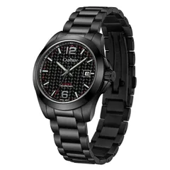 Cadisen C8197 with black carbon-fibre-pattern dial in a black-tone case and bracelet