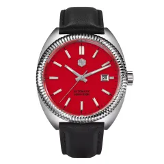 San Martin SN069-G with red dial on black leather strap