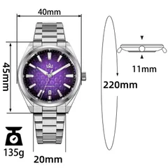 AddiesKIN K014 dimension graphic (40mm, 45mm lug-to-lug, 11mm, 20mm, 220mm, 135g)