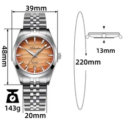 Addiesdive AD2540 dimension graphic (39mm, 48mm lug-to-lug, 13mm, 20mm, 220mm, 143g)