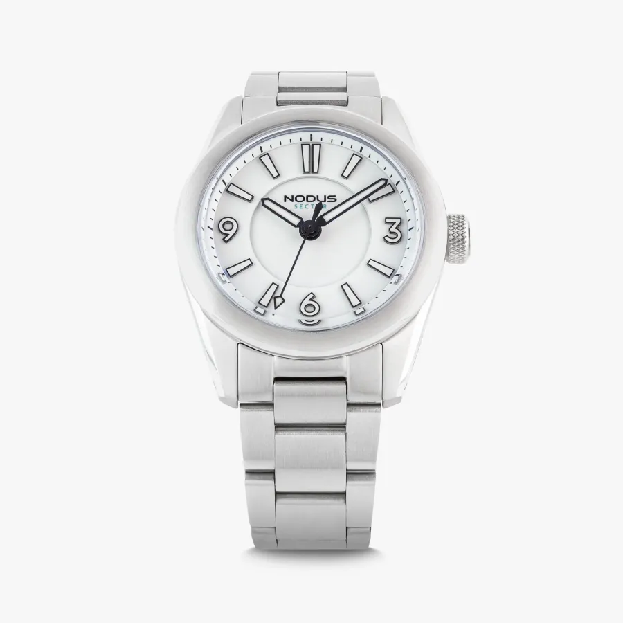 Nodus Sector II Sport Frost, white dial, on three-link bracelet