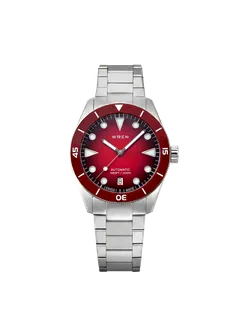 Wren Diver 38 Crimson, red fumé dial and red bezel, on bracelet