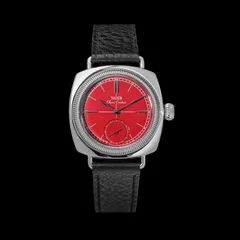 Thorn T017 with burgundy red enamel dial on a black leather strap