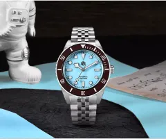 San Martin SN0128-4 diver with light blue dial and brown ceramic bezel