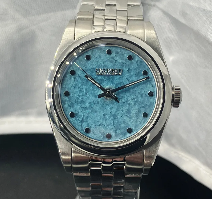 Cincinnati Watch Company Ice Blue, ice blue enamel over a crystallised silver dial, on a five-link bracelet