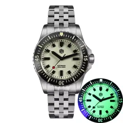 San Martin SN0012-GB with fully lumed white dial, with a lume shot inset