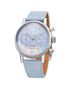 Undone x Cinnamoroll Starry Marshmallow chronograph with light blue constellation dial on a light blue leather strap