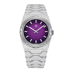Pagani Design PD-YS020 with purple gradient dial on steel bracelet, pictured with hour and minute hands only