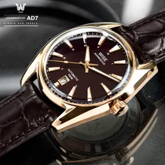 Wise Adamascus AD751R in rose gold PVD 904L steel, dark brown mahogany enamel dial, on brown crocodile strap