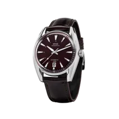 Wise Adamascus AD751A in 904L steel, dark brown mahogany enamel dial, on brown leather strap