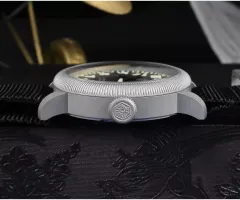 San Martin SN0143-G bead-blasted case side with screw-down crown
