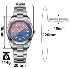 Addiesdive AD2555 dimension graphic (36mm, 46mm lug-to-lug, 10mm, 20mm, 220mm, 114g)