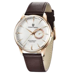Pagani Design PD-1654 with white dial and rose-gold-tone case on brown leather strap