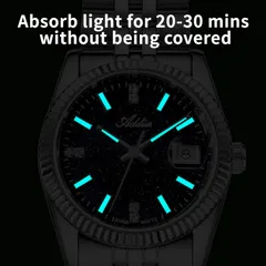 Addies AW25912 lume shot, hands and baton markers glowing blue