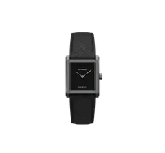 echo/neutra Rivanera Piccolo with Musou Black dial on black Saffiano leather strap