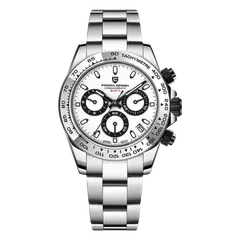 Pagani Design PD-1727 chronograph with white dial, black subdials and black crown and pushers