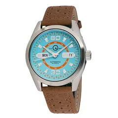 Islander DPA Automatic with light blue and orange dial on brown leather strap