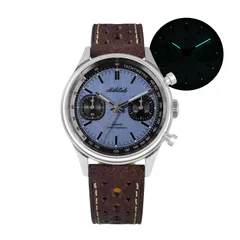Militado ML23 chronograph with light blue with black subdials dial on brown leather strap