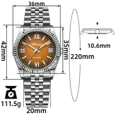 Addiesdive AD2512 dimension graphic (36mm, 35mm, 42mm lug-to-lug, 10.6mm, 20mm, 220mm, 111.5g)