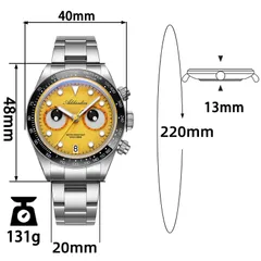 Addiesdive AD2557 dimension graphic on the bracelet (40mm, 48mm lug-to-lug, 13mm, 20mm, 220mm, 131g)