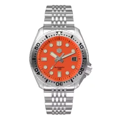 San Martin SN046-G with matte orange dial on steel bracelet