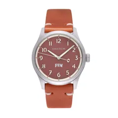 Oak & Oscar Olmsted FEW Edition, deep salmon no-date dial, on brown Horween leather strap